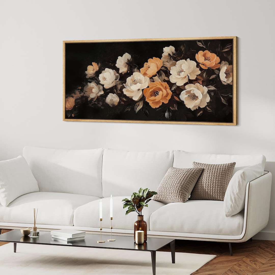 Large Wall Art, Vintage Floral Artwork, Dark Botanical Peony Art Print ...