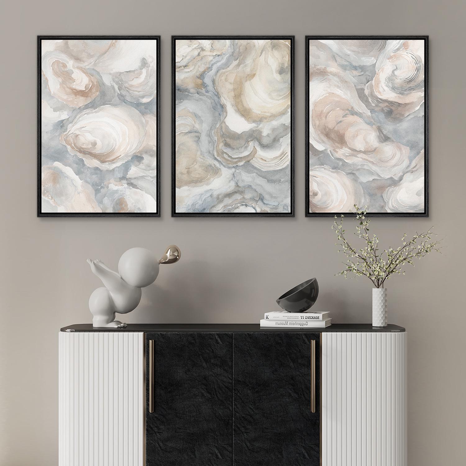 Serene様 Abstract Oyster Shell Wall Art - Set of 3 Framed Coastal