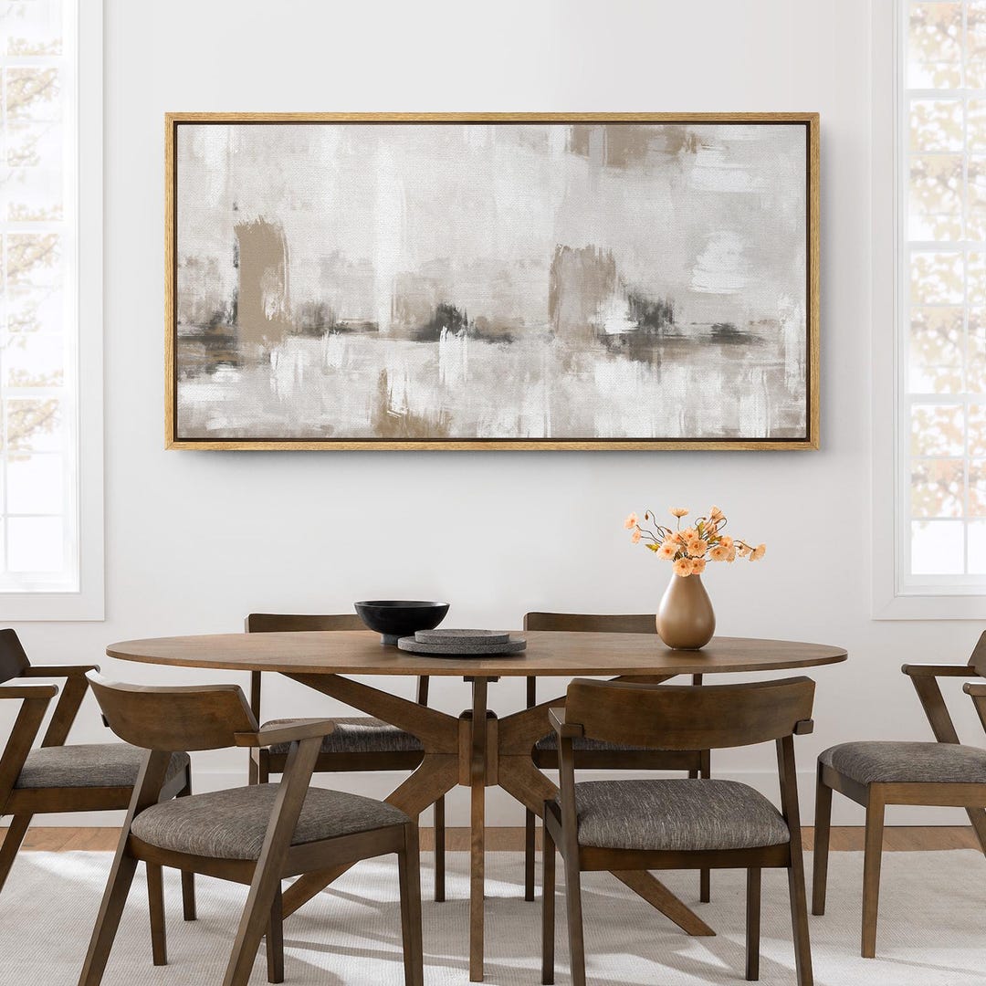 Framed Canvas Large Wall Art Neutral Abstract Print Beige and White ...