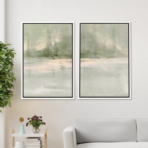 Framed Canvas Wall Art Prints Set of 3 Abstract Sage Green Landscape ...
