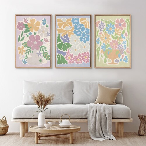 Framed Canvas Wall Art Set of 3 Abstract Floral Botanical Prints Minimalist Modern Art Neutral Boho Decor