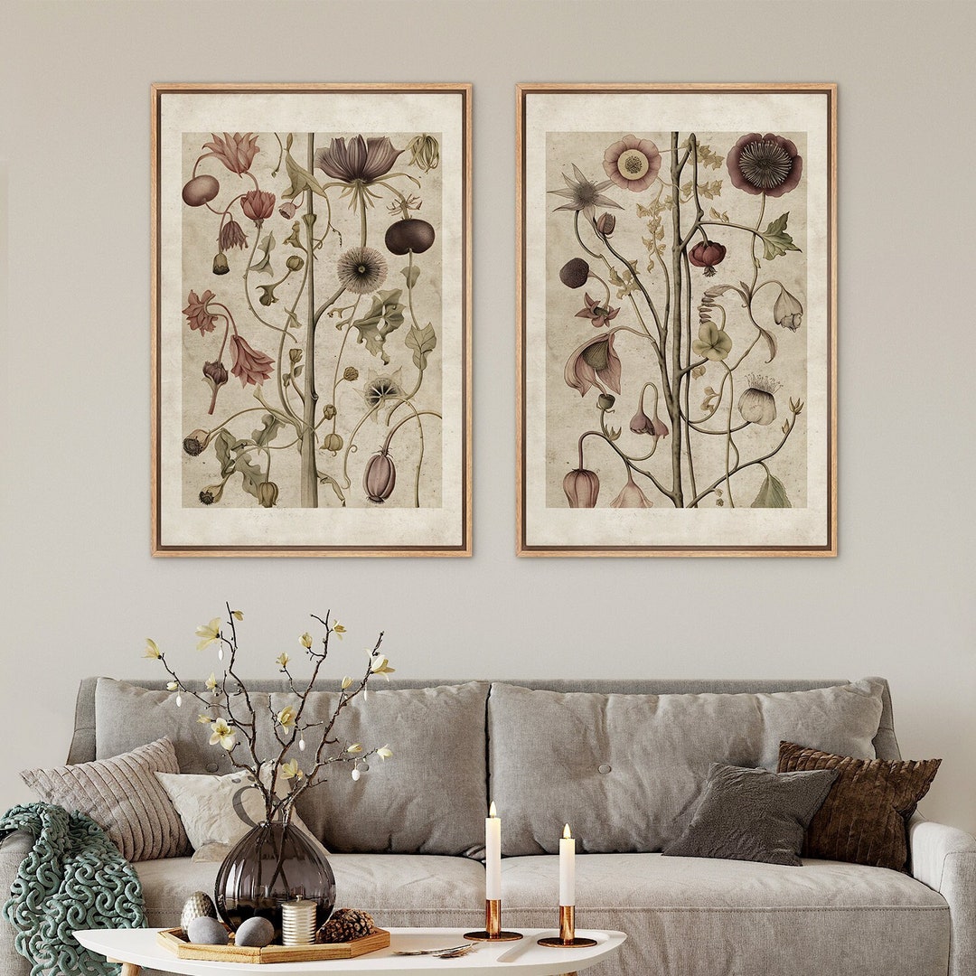 Set of 2 Framed Canvas Wall Art Wildflower Botanical Floral Prints