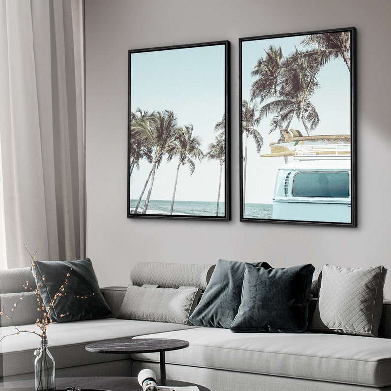Framed Canvas Wall Art Set of 2 Beach Palm Tree Photography Prints ...