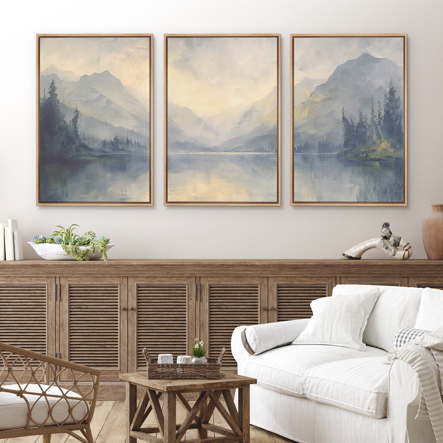 Framed Canvas Wall Art Prints Set of 3 Abstract Forest Mountain ...