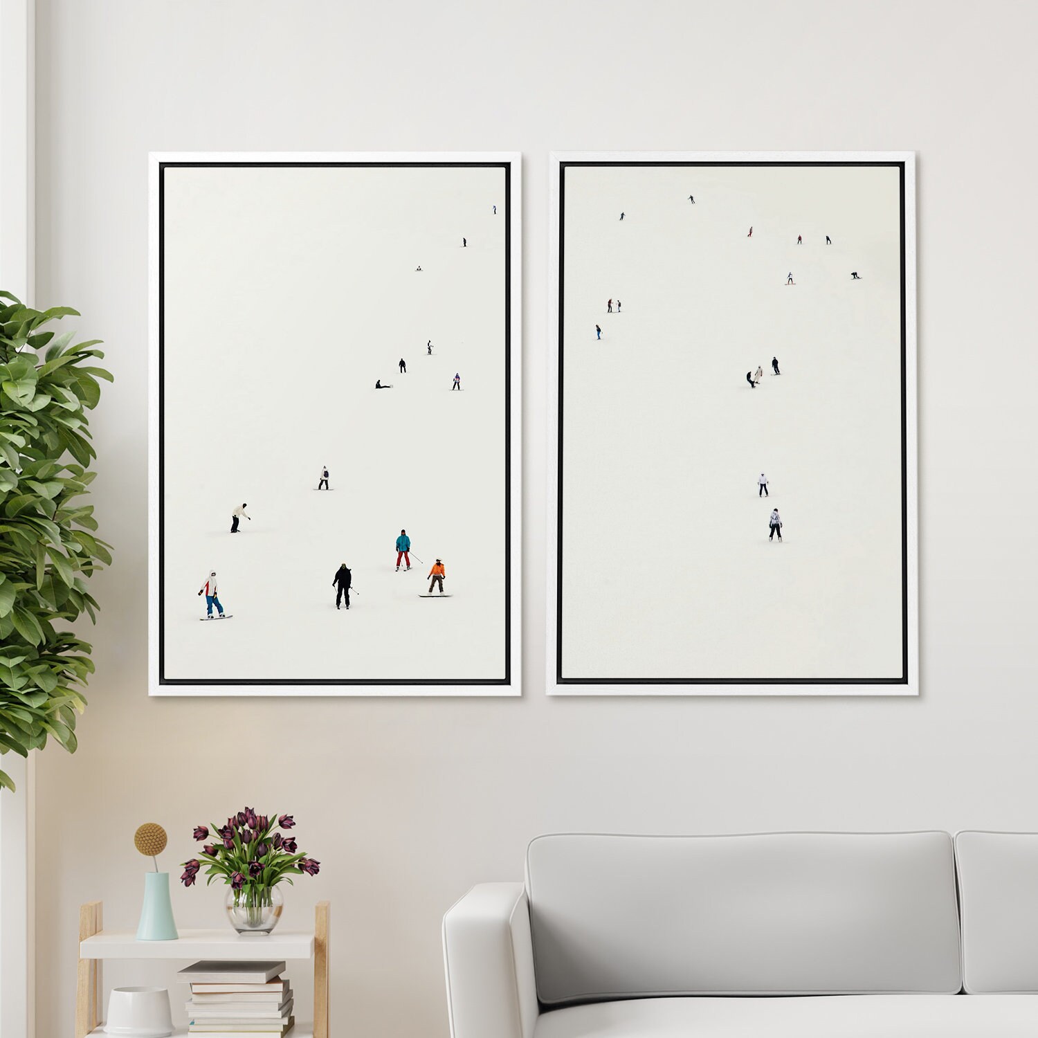 Framed Canvas Wall Art Set of 2 Winter Ski Snowboarders Photography ...