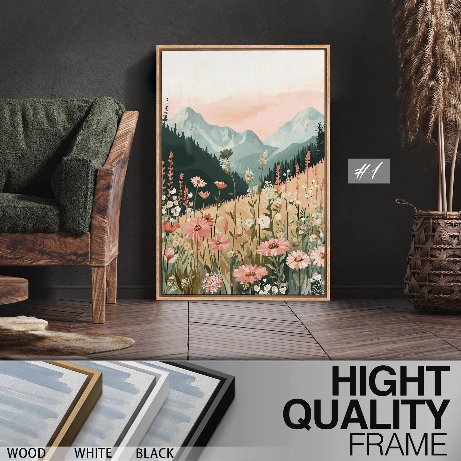 Mountain Wildflower Wall Art Set of 3 - Framed Pastel Canvas Prints ...