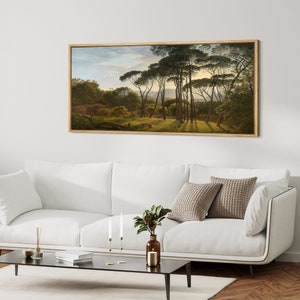 Framed Canvas Wall Art Landscape Forest Print Mid Century Modern Large Wall Art Decor for Living Room Panoramic Wall Art Farmhouse Decor
