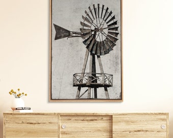 Framed Canvas Wall Art Windmill Rustic Country Landscape Photography Print Minimalist Vintage Art Modern Farmhouse Wall Decor