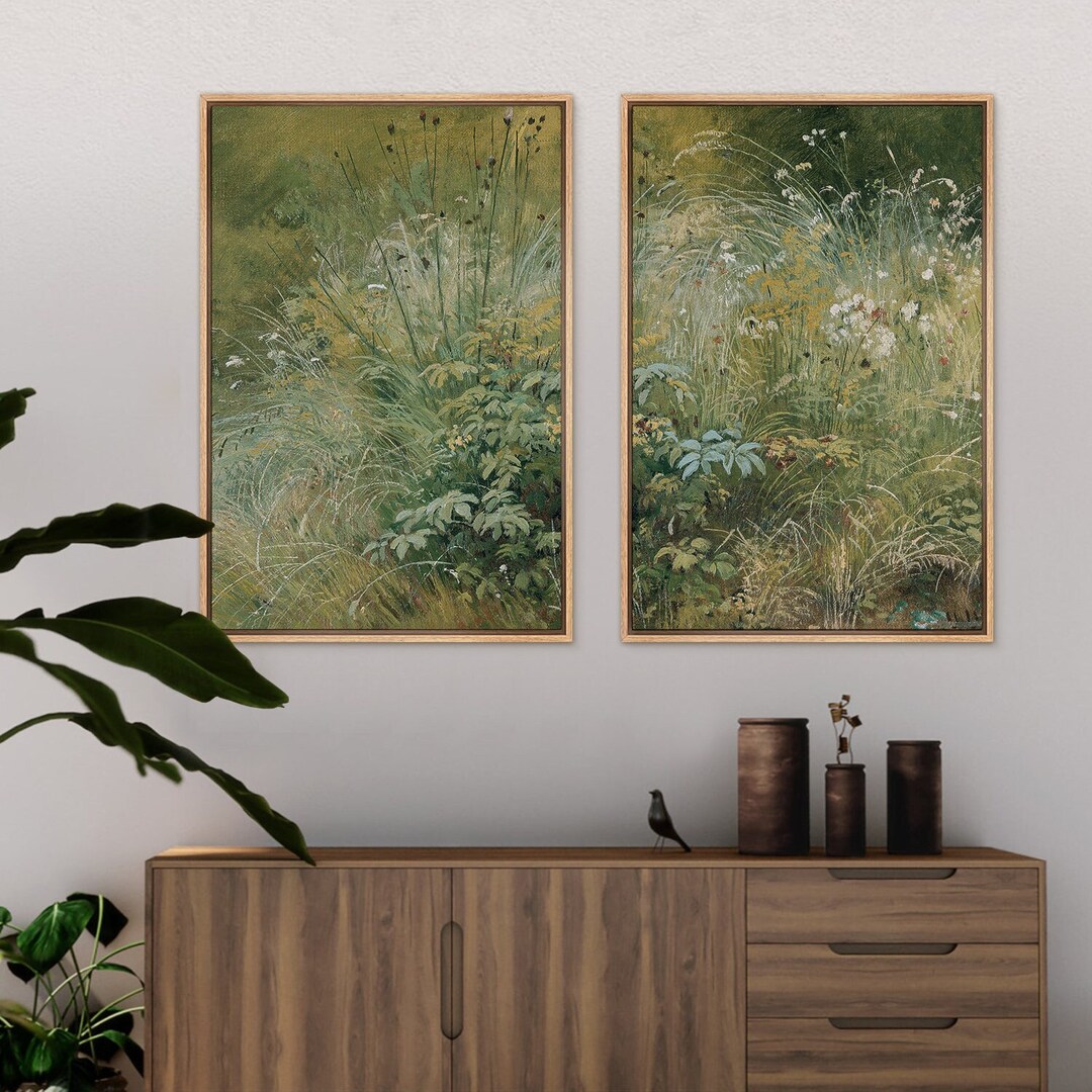 Framed Canvas Wall Art Set Wildflower Field Botanical Floral Print ...