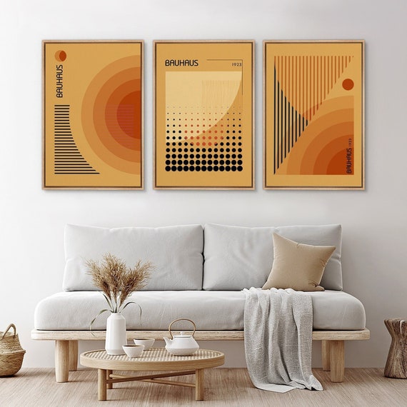 Framed Canvas Wall Art Set Bauhaus Art Prints Abstract Mid Century Modern Wall Art Minimalist Decor