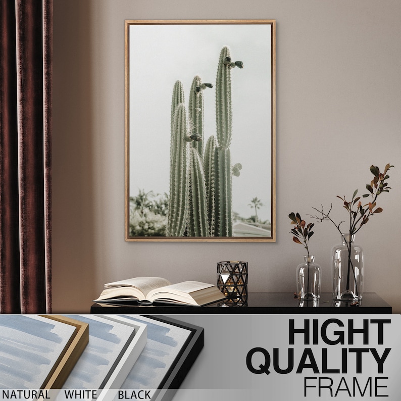 Framed Canvas Wall Art Set of 3 Green Cactus Desert Landscape Photography Prints Minimalist Modern Art Western Decor image 9