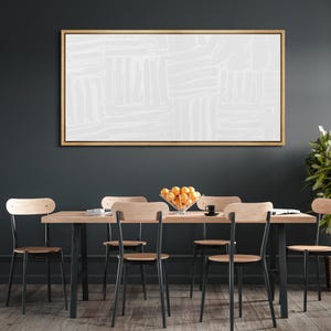 Large Wall Art Framed Canvas Print, White Neutral Abstract Panoramic Wall Art, Minimalist Mid Century Modern Wall Decor, No Textured
