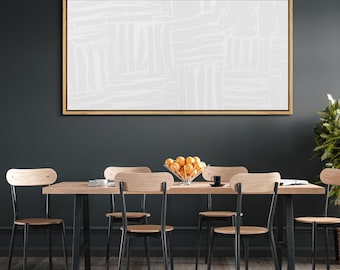 Large Wall Art Framed Canvas Print, White Neutral Abstract Panoramic Wall Art, Minimalist Mid Century Modern Wall Decor, No Textured