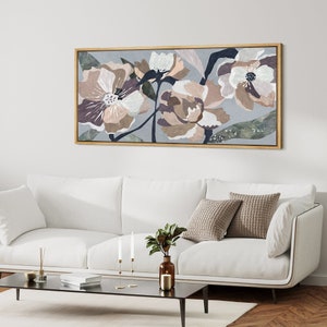 Framed Canvas Wall Art Prints Abstract Wildflowers Botanical Floral Print Large Wall Art Panoramic Mid Century Modern Boho Wall Art Decor