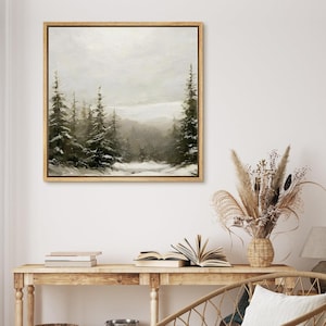 Framed Canvas Wall Art Prints Winter Pine Tree Forest Landscape Wall Print Minimalist Modern Nature Wall Art Living Room Decor