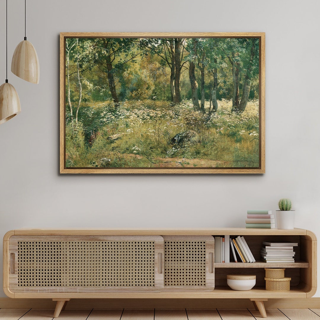 Vintage Framed Canvas Wall Art Print, Vintage Forest Landscape Print ...