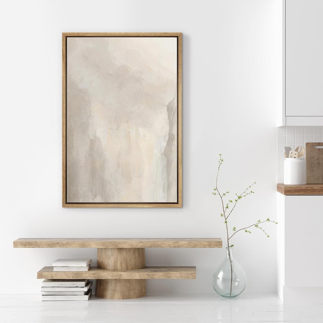 Framed Canvas Wall Art Beige Abstract Print Minimalist Modern Art ...
