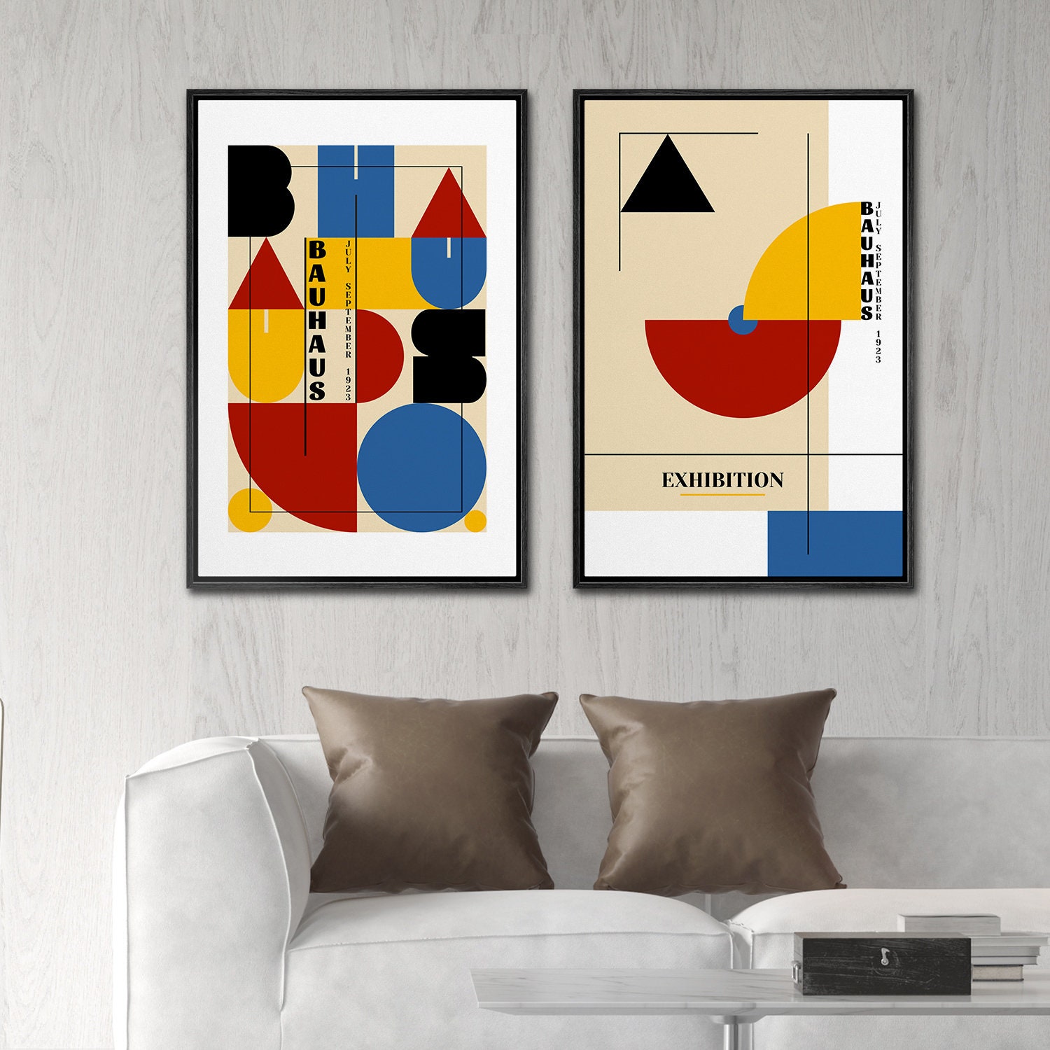Framed Canvas Wall Art Set of 2 Bauhaus Art Print Abstract Mid