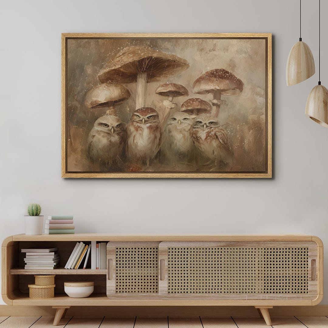 Whimsical Owl & Mushroom Wall Art - Framed Fantasy Forest Canvas Print ...