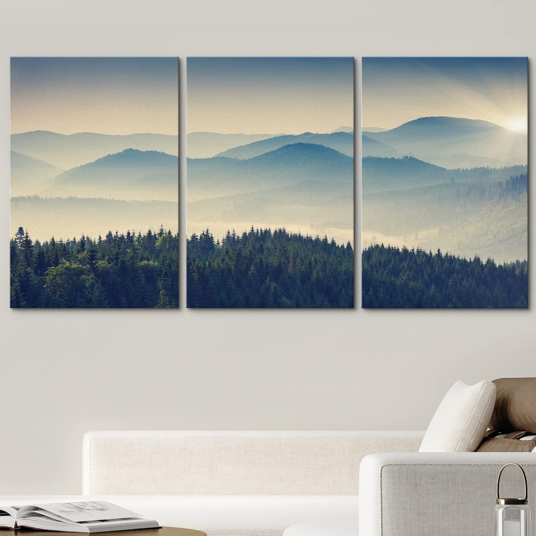 Framed Canvas Wall Art Set of 3 Green Forest Tree Prints - Etsy