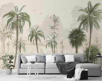 Vintage Landscape Wall Mural Pine Tree Forest Wallpaper Peel and Stick Wall Mural Fabric Removable Wall Art Decor Living Room
