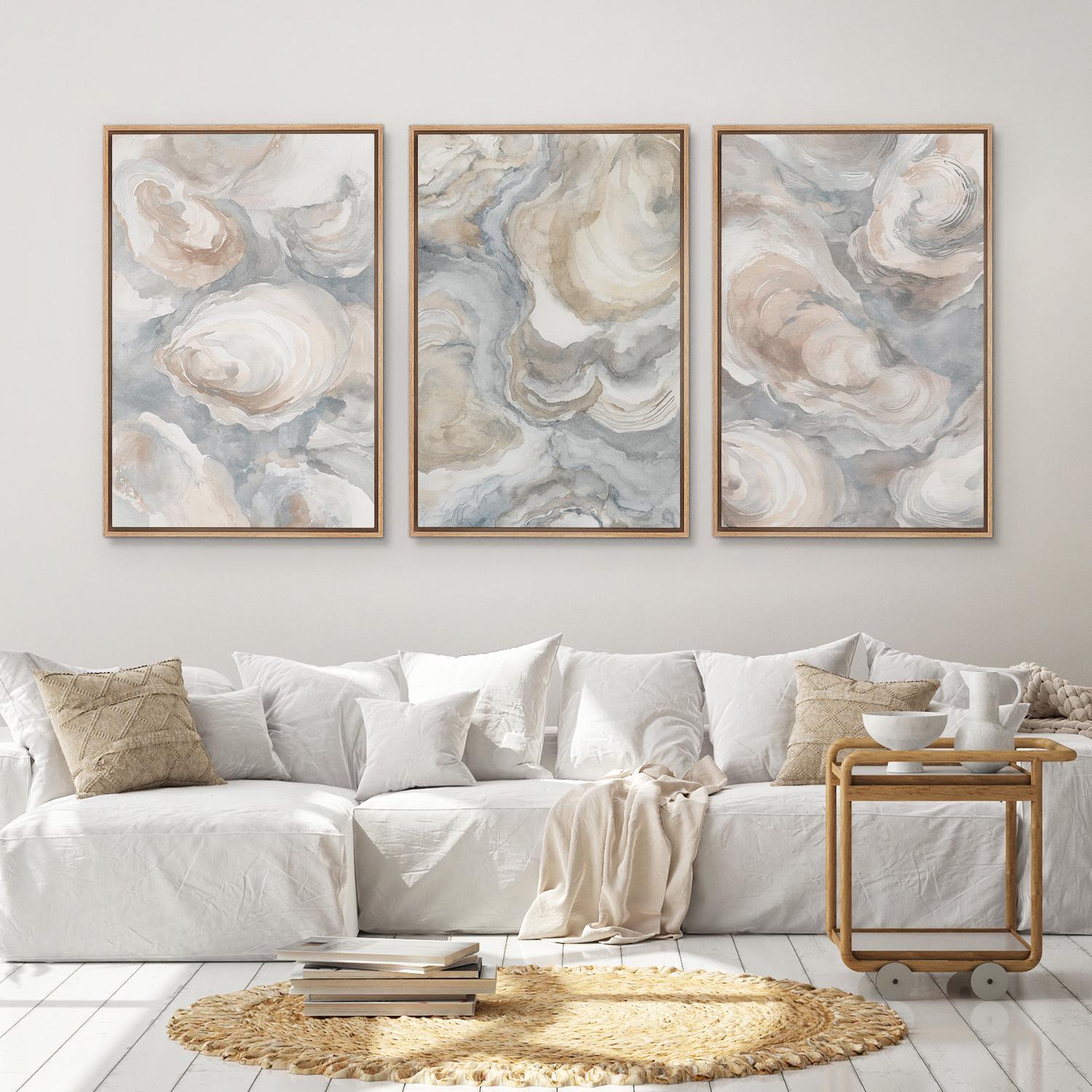 Serene様 Abstract Oyster Shell Wall Art - Set of 3 Framed Coastal