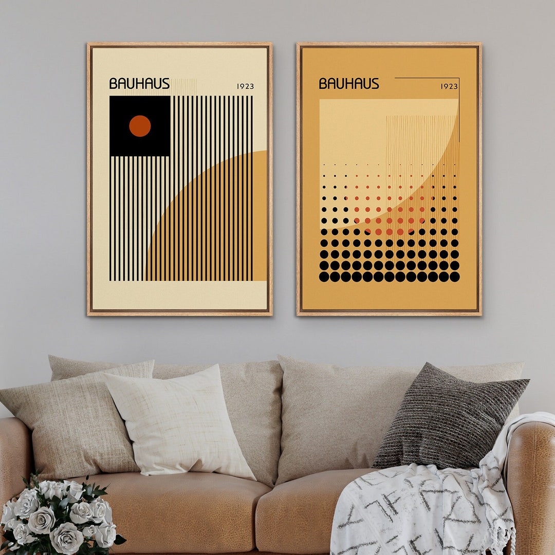 Framed Canvas Wall Art Set of 2 Bauhaus Art Print Abstract Mid Century ...