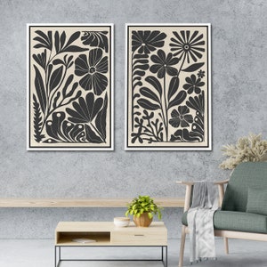 Lienzo enmarcado, conjunto de arte de pared, estampados botánicos florales abstractos, arte moderno minimalista, decoración de pared Boho bundle of 2 - White