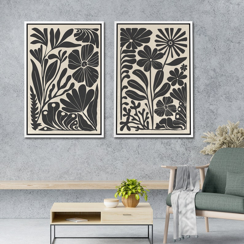 Framed Canvas Wall Art Set Abstract Floral Botanical Prints Minimalist Modern Art Boho Wall Decor image 3