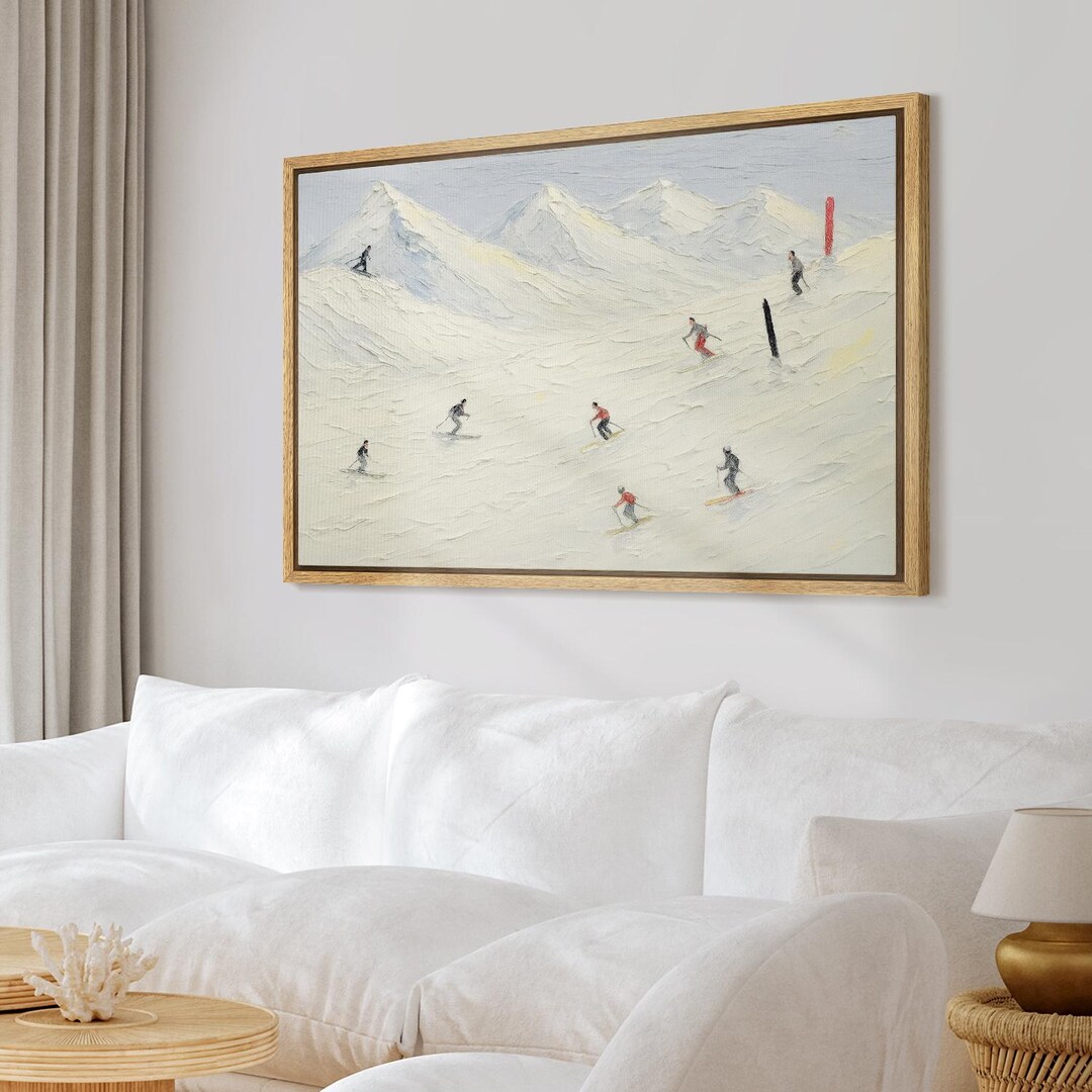 Winter Ski Resort Wall Art, Frame Minimalist Snow Mountain Landscape ...