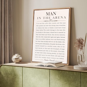 Man in the Arena Wall Art - Framed Canvas Inspirational Quote Prints, Father&#39;s Day Gift, Motivational Poster for Office Wall Sign