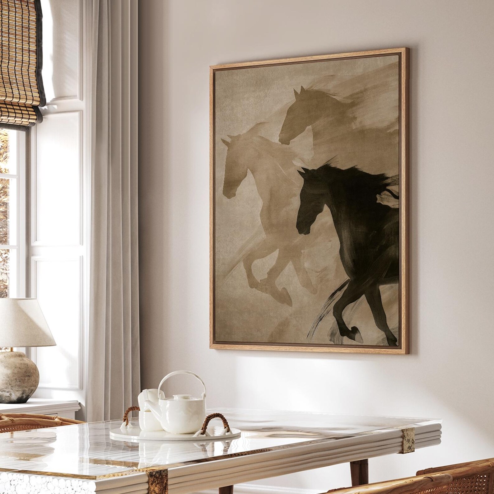 Framed Canvas Wall Art Prints Dynamic Galloping Horses in Sepia Tones ...