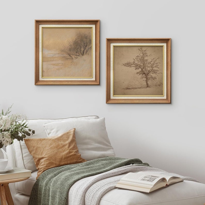 Premium Framed Wall Art Set of 2 Countryside Impressionism Tree ...