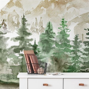 Forest Wallpaper Woodland Wall Mural Pine Tree Peel and Stick Self ...