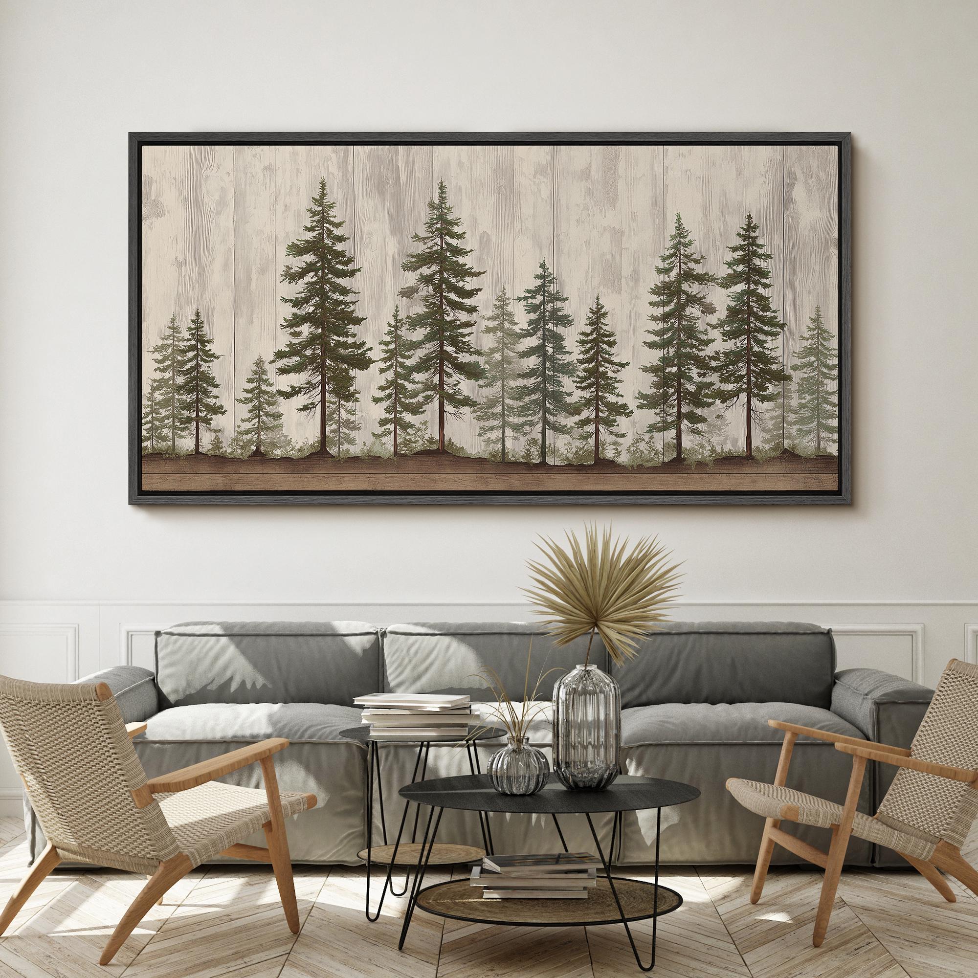 Large Framed Pine Tree Forest Wall Art, Woodland Landscape Canvas Print ...