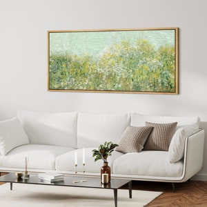 Framed Canvas Wall Art Green Abstract Wildflower Print Botanical Floral Large Wall Art Panoramic Wall Decor for Bedroom