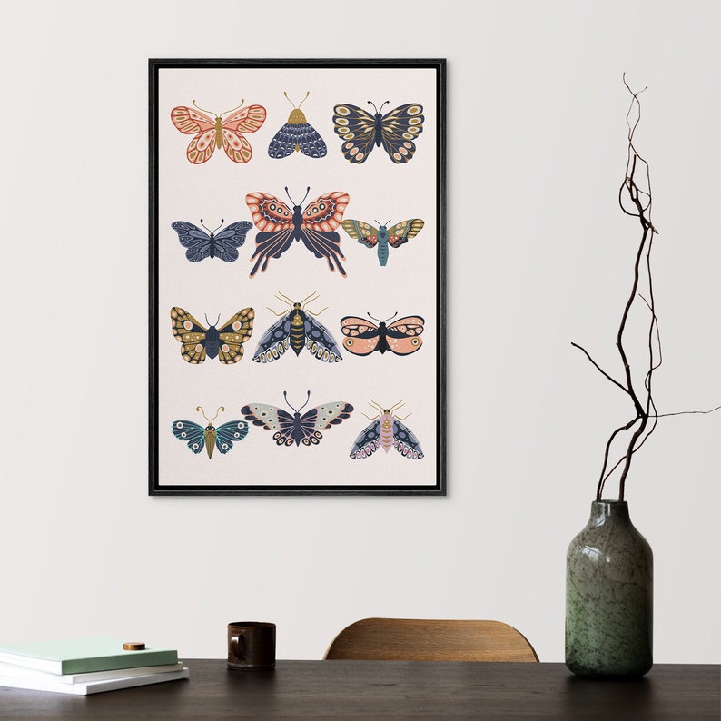 Framed Canvas Wall Art Floral Butterfly Print Mid Century Modern Art Boho Wall Decor image 5