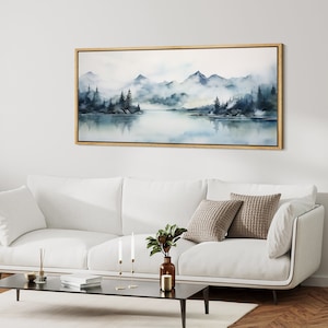 Framed Canvas Wall Art Misty Forest Landscape Print Nature Mountain Large Wall Art Digital Print Panoramic Wall Art Decor Living Room