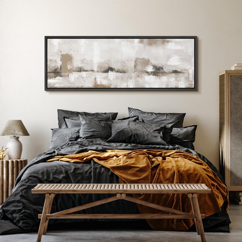 Framed Canvas Large Wall Art Neutral Abstract Print Beige and White ...