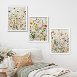 Framed Canvas Wall Art Set Watercolor Wildflowers Floral Botanical Prints Minimalist Modern Art Boho Wall Decor image 6