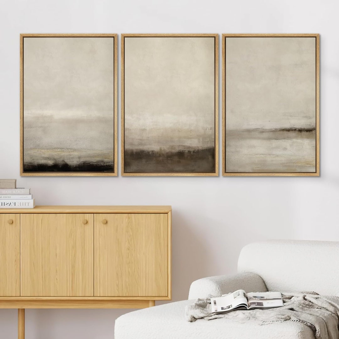 Framed Canvas Print Wall Art Prints Set of 3 Abstract Beige Brown ...