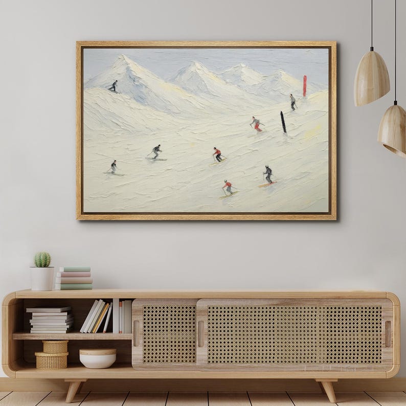 Winter Ski Resort Wall Art, Frame Minimalist Snow Mountain Landscape ...