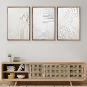Framed Canvas Wall Art Set of 3 White Abstract Prints Neutral Textured ...