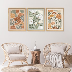 Framed Prints Gallery Wall Art Set of 3 Wildflower Floral Botanical Illustrations Minimalist Modern Boho Wall Art Living Room Decor
