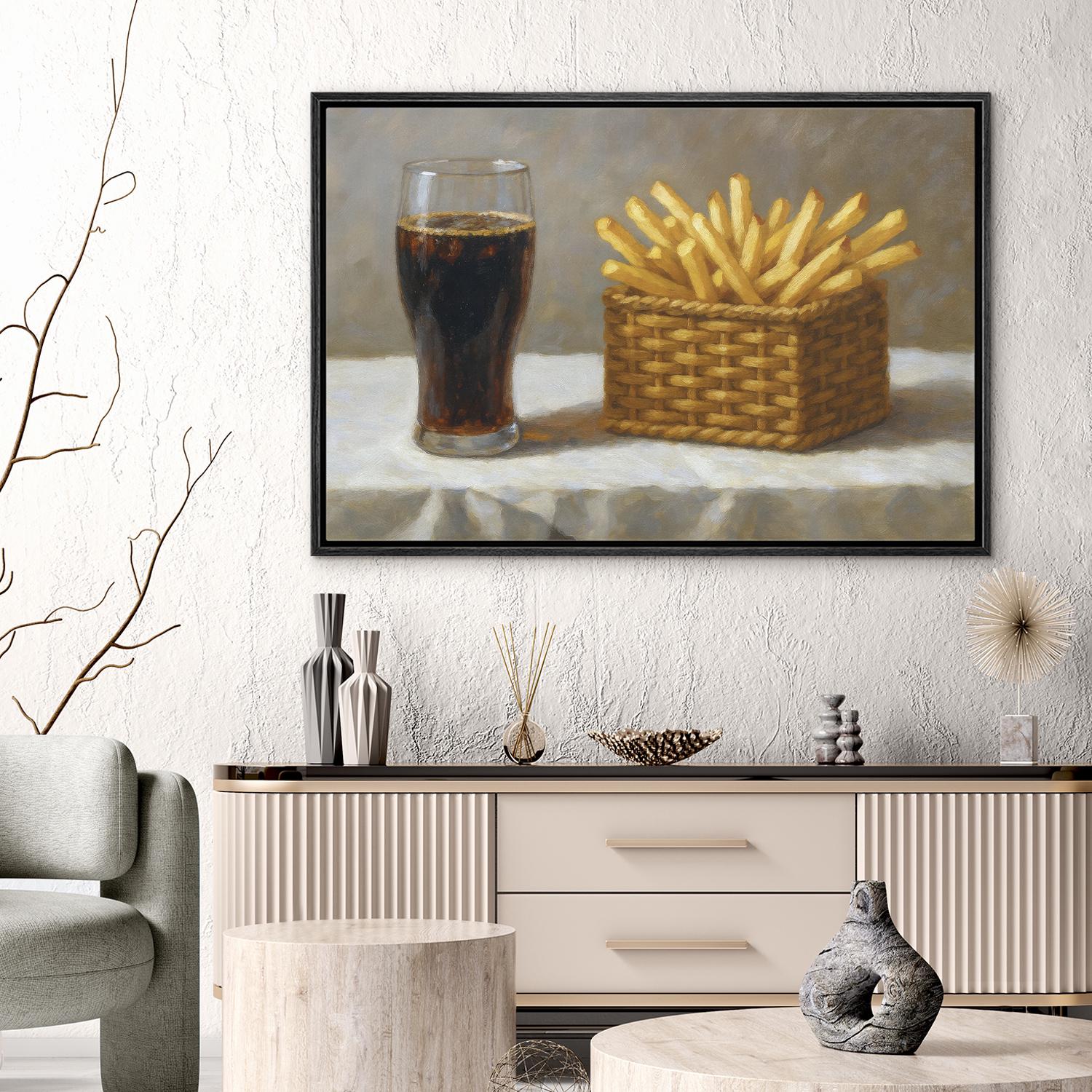 Framed French Fries & Cola Still Life Wall Art, Vintage Food Oil ...