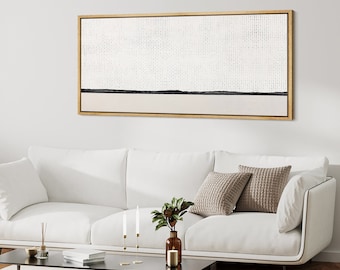 Framed Canvas Wall Art Abstract Dotted Line Printed Panoramic Large Wall Art Minimalist Modern Wall Art Living Room Decor