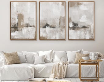 Framed Canvas Print Wall Art Set of 3 Neutral Abstract Print Beige and White Textured Printed On Canvas Minimalist Modern Home Decor