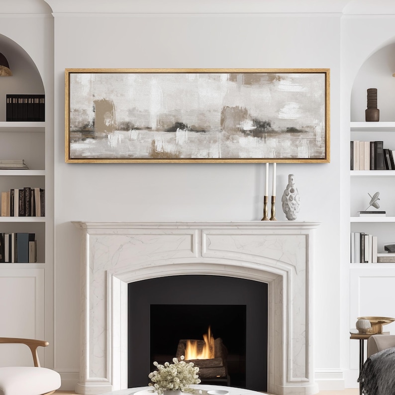 Framed Canvas Large Wall Art Neutral Abstract Print Beige and White ...