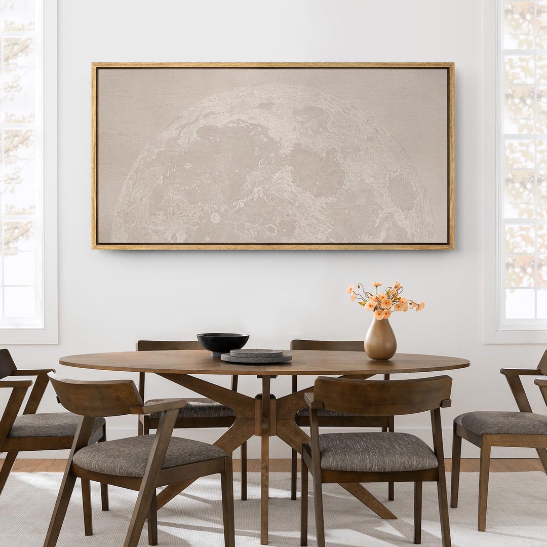 Lunar Surface Wall Art - Large Framed Neutral Beige Moon Canvas Print ...