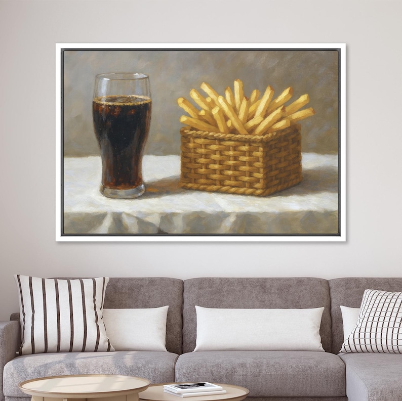 Framed French Fries & Cola Still Life Wall Art, Vintage Food Oil ...